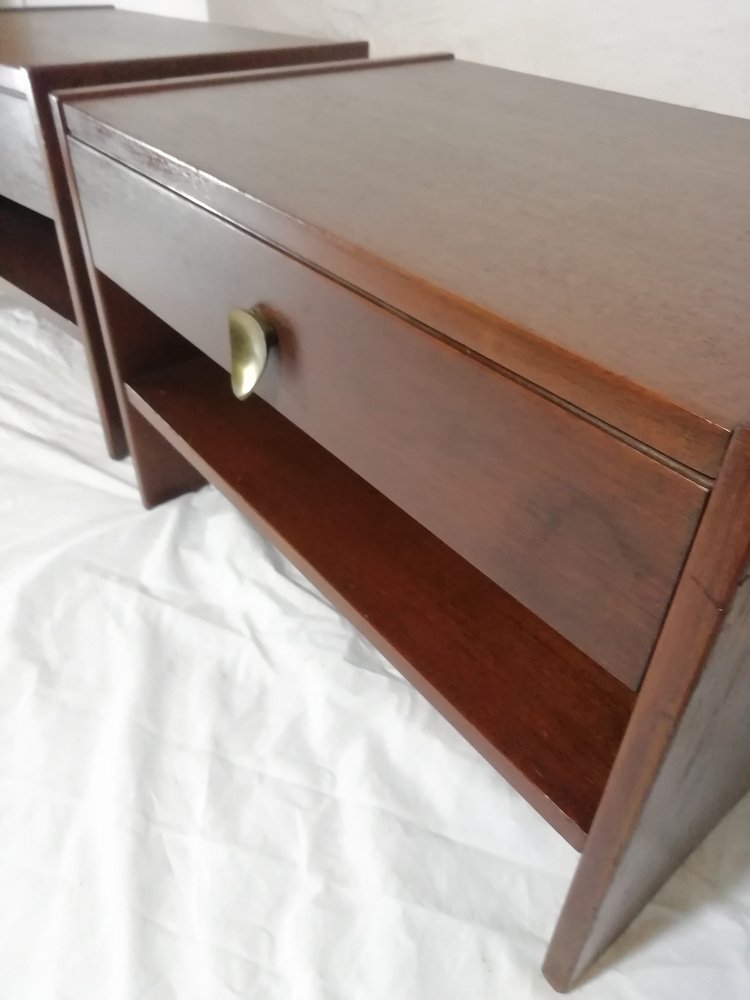 Rosewood & Brass Nightstands, 1950s, Set of 2