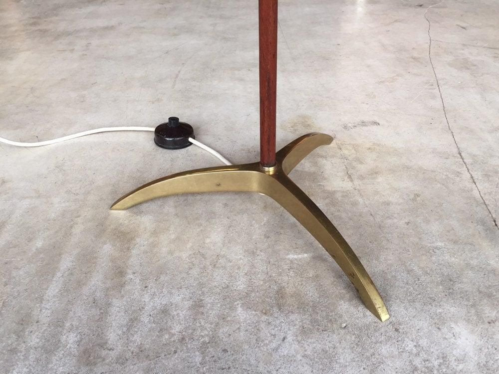 Rosewood & Brass Tripod Floor Lamp with Crow Foot, 1960s