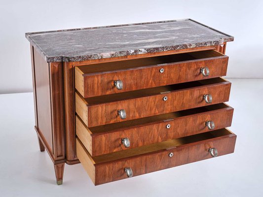 Rosewood Chest of Drawers with Red Marble Top by Lucien Rollin, 1940s-FMT-827176