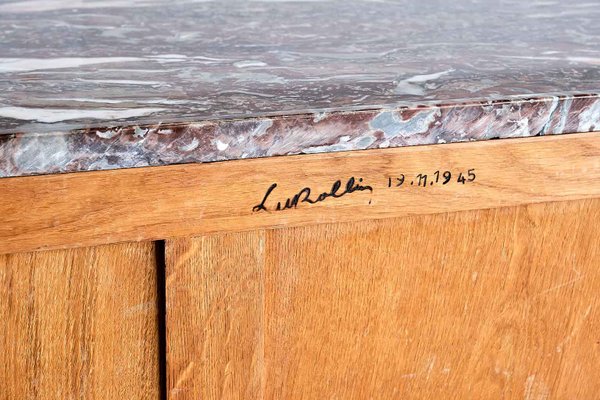 Rosewood Chest of Drawers with Red Marble Top by Lucien Rollin, 1940s-FMT-827176