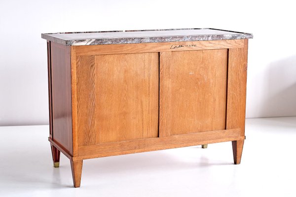 Rosewood Chest of Drawers with Red Marble Top by Lucien Rollin, 1940s-FMT-827176