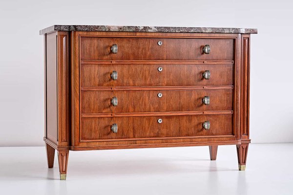 Rosewood Chest of Drawers with Red Marble Top by Lucien Rollin, 1940s-FMT-827176