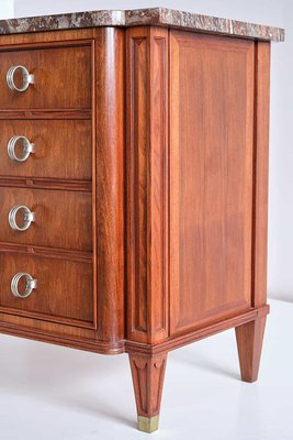 Rosewood Chest of Drawers with Red Marble Top by Lucien Rollin, 1940s-FMT-827176