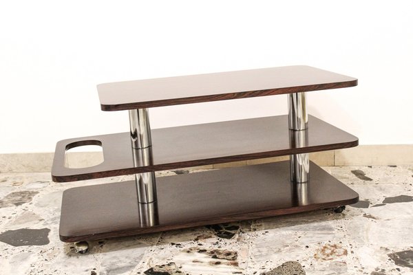 Rosewood & Chromed Metal Coffee Table-Bar, Italy, 1970-OAQ-1169397