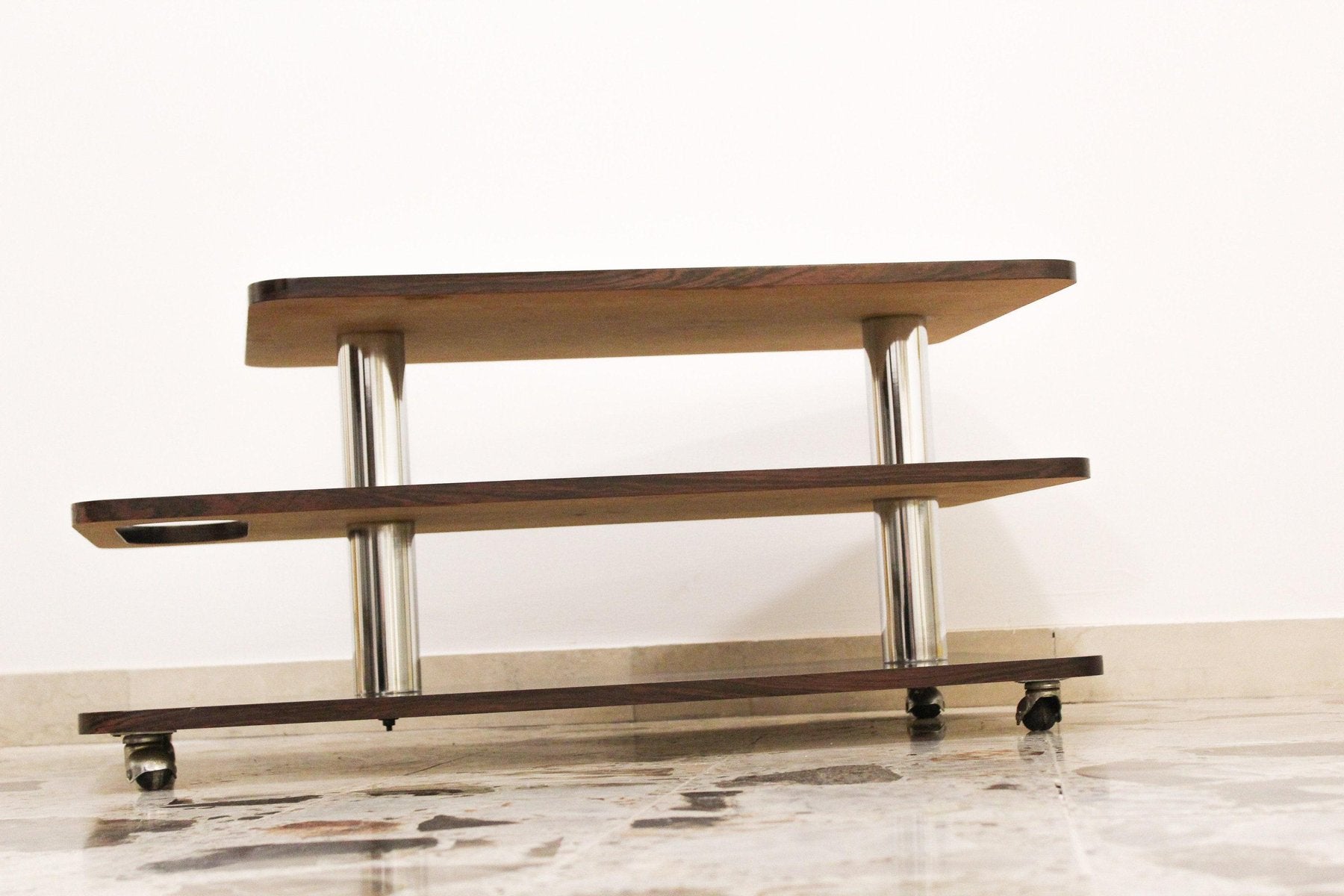 Rosewood & Chromed Metal Coffee Table-Bar, Italy, 1970