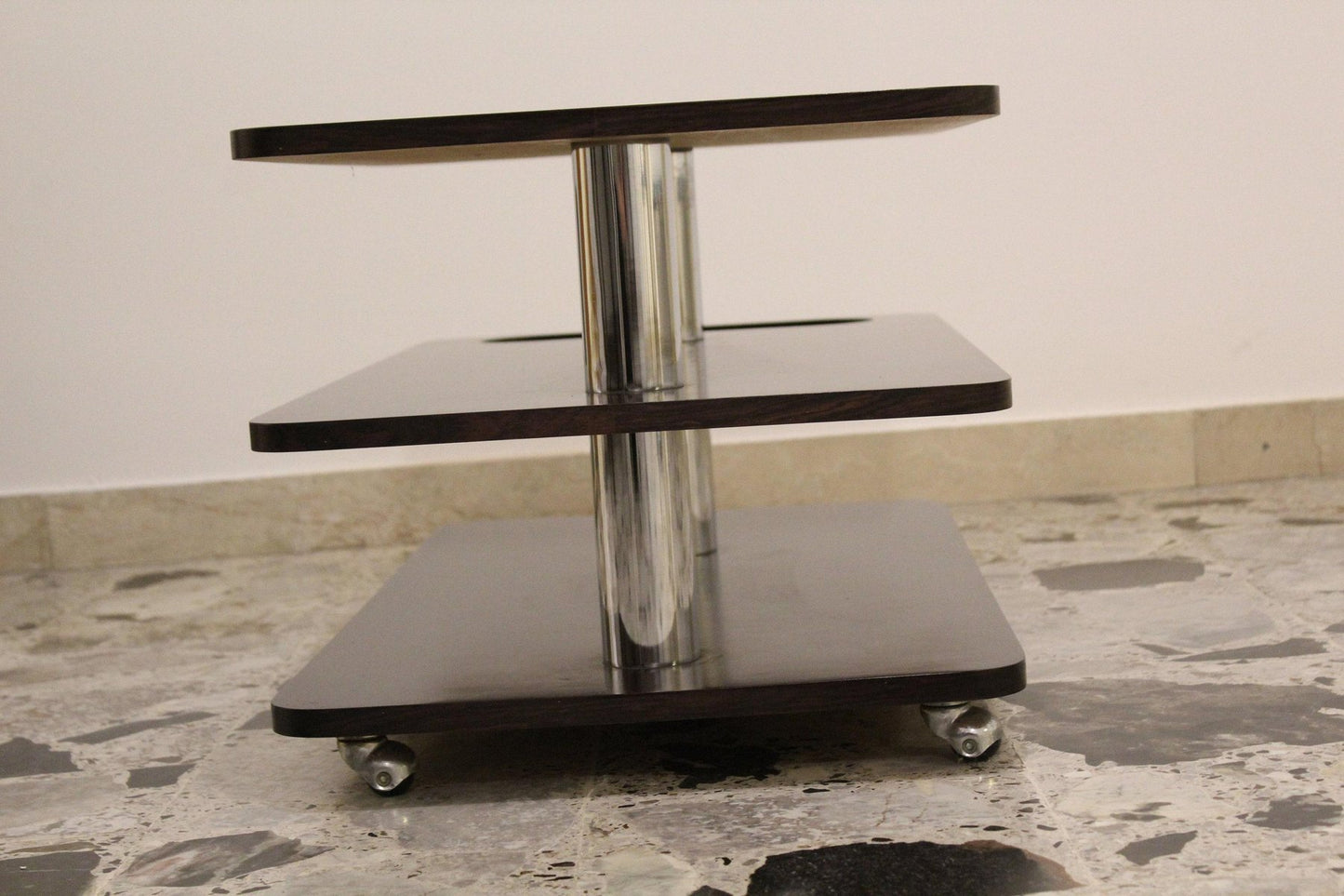 Rosewood & Chromed Metal Coffee Table-Bar, Italy, 1970