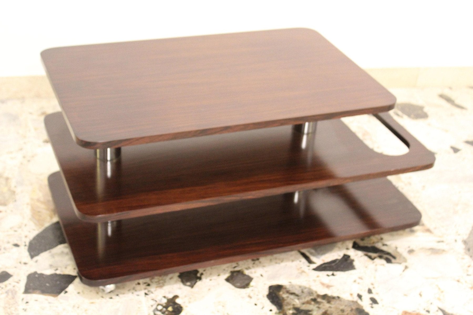 Rosewood & Chromed Metal Coffee Table-Bar, Italy, 1970