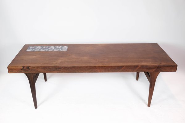 Rosewood Coffee Table with Blue Tiles by Johannes Andersen for CFC Silkeborg, 1960s-UY-1000673