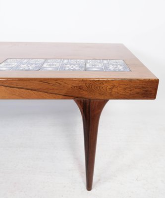 Rosewood Coffee Table with Blue Tiles by Johannes Andersen for CFC Silkeborg, 1960s-UY-999277