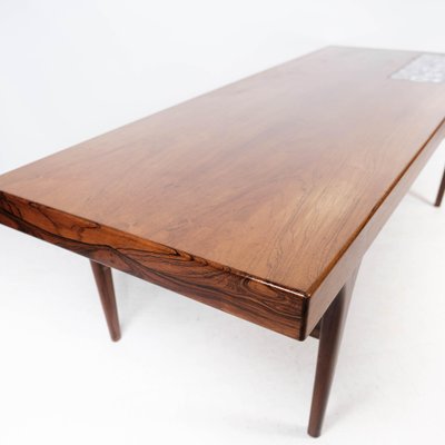 Rosewood Coffee Table with Blue Tiles by Johannes Andersen for CFC Silkeborg, 1960s-UY-999277