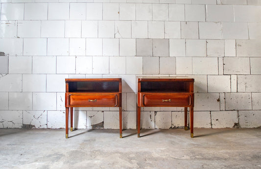 Rosewood, Glass and Brass Bedside Tables from La Permanente Mobili Cantù, Italy, 1970s, Set of 2