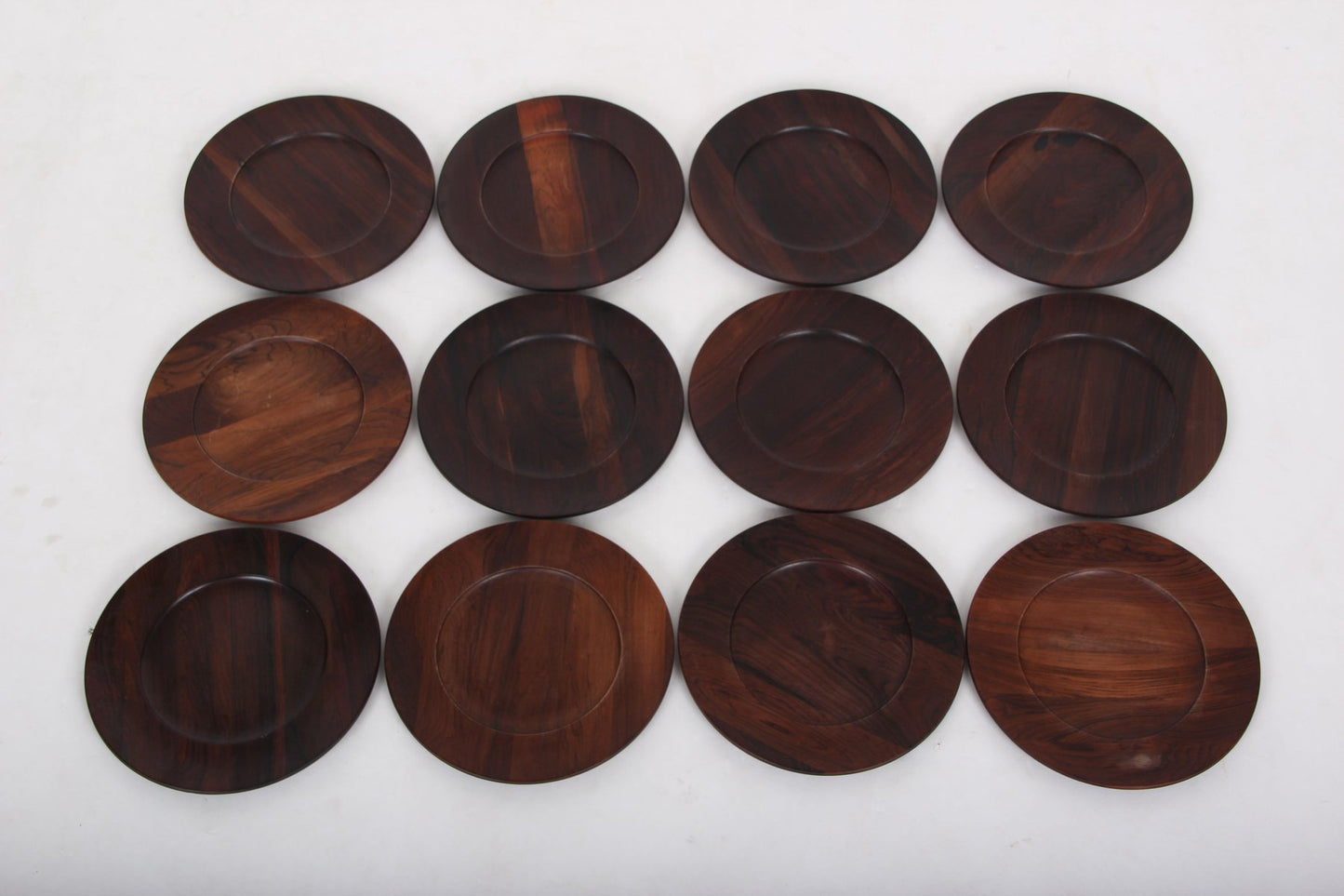 Rosewood Plates by Jens H. Quistgaard for The Crown Journey of Denmark, Set of 12