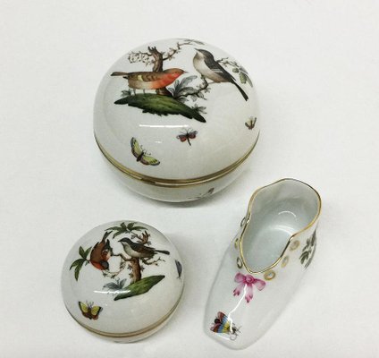 Rothschild Porcelain Round Lidded Boxes and Shoe from Herend Hungary, Set of 3-UCH-1224495