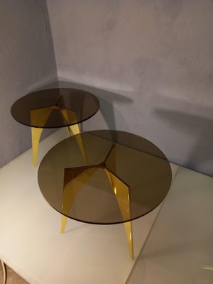 Rotondo Table in Polished Solid Brass and Bronzed Glass-OHK-1306530