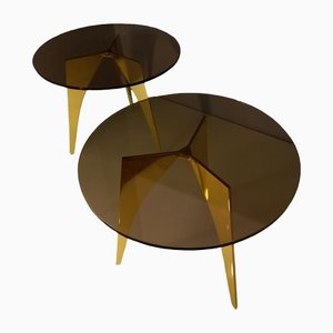 Rotondo Table in Polished Solid Brass and Bronzed Glass-OHK-1306530