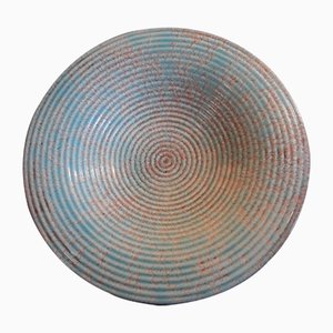 Round Art Deco Bowl on 3 Feet in Turquoise-Brown Glazed Ceramic with Spray Decor from Rosenthal-HOI-985008