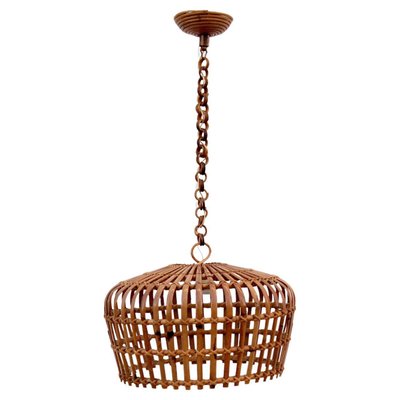 Round Bamboo and Wicker Hanging Light, 1960s-CGZ-1824944