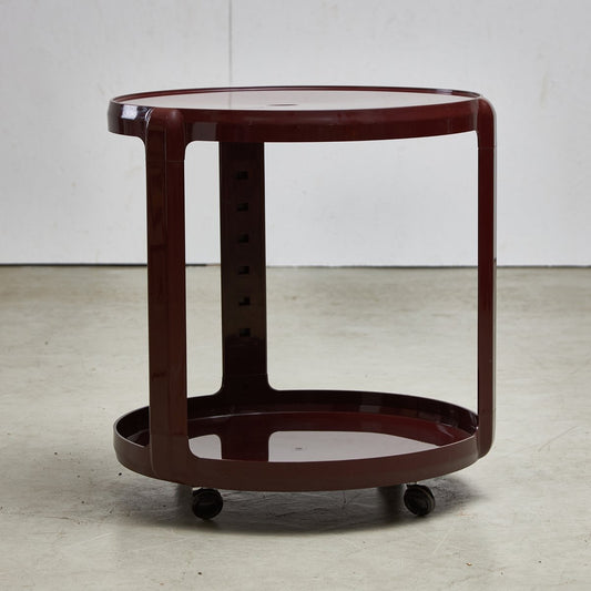 Round Bar & Serving Cart in Burgundy by Alberto Rosselli for Kartell, 1970s