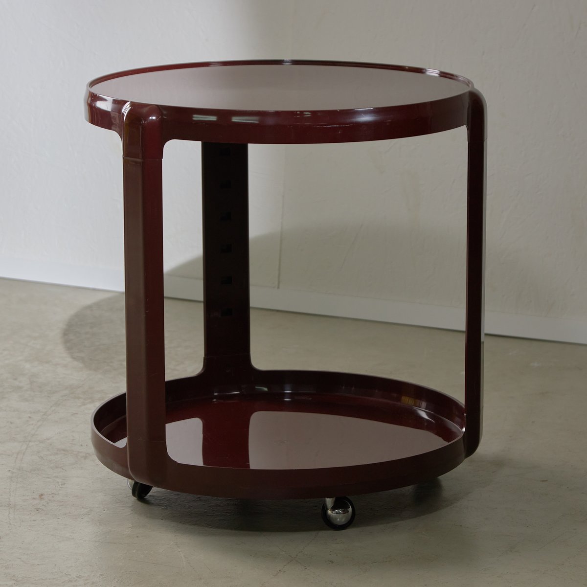 Round Bar & Serving Cart in Burgundy by Alberto Rosselli for Kartell, 1970s