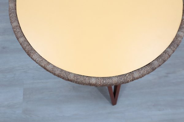 Round Beech and Straw Side Table by Augusto Romano, 1940s-ZQ-2041835