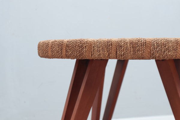 Round Beech and Straw Side Table by Augusto Romano, 1940s-ZQ-2041835