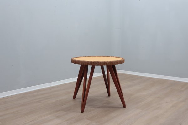 Round Beech and Straw Side Table by Augusto Romano, 1940s-ZQ-2041835