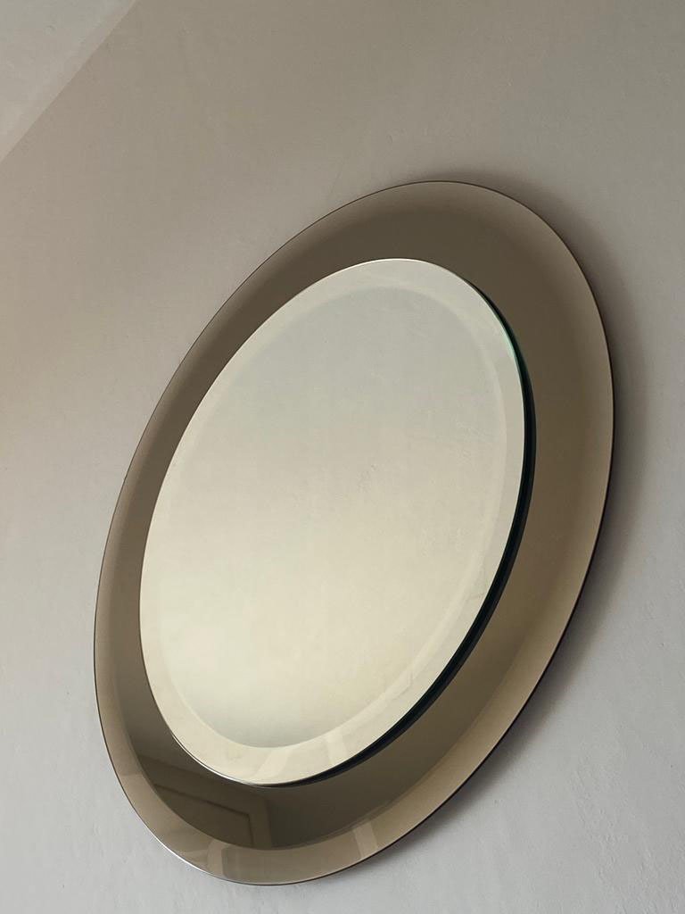 Round Beveled Crystal Mirror from Lupi Cristal Luxor, Italy, 1970s