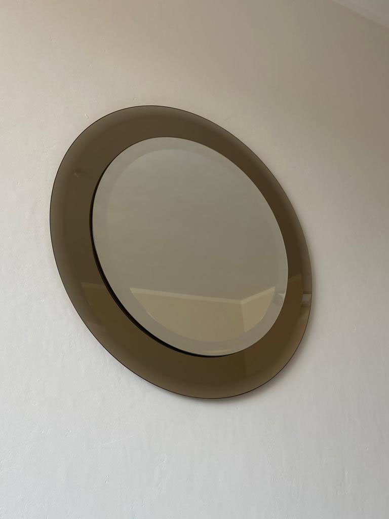 Round Beveled Crystal Mirror from Lupi Cristal Luxor, Italy, 1970s