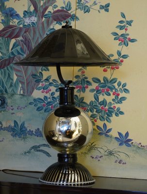 Round Black Murano Glass Table Lamp, 1950s-UH-776811