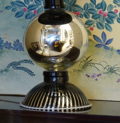 Round Black Murano Glass Table Lamp, 1950s-UH-776811