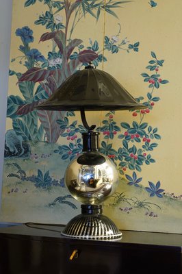 Round Black Murano Glass Table Lamp, 1950s-UH-776811