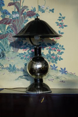 Round Black Murano Glass Table Lamp, 1950s-UH-776811