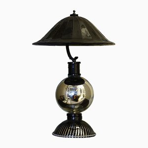 Round Black Murano Glass Table Lamp, 1950s-UH-776811