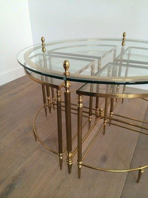 Round Brass Coffee Table in Neoclassical Style from Maison Baguès-BA-1365571