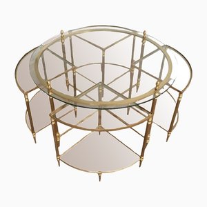 Round Brass Coffee Table in Neoclassical Style from Maison Baguès-BA-1365571