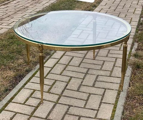 Round Brass Coffee Table with Glass Top, 1970s-OXJ-1169727