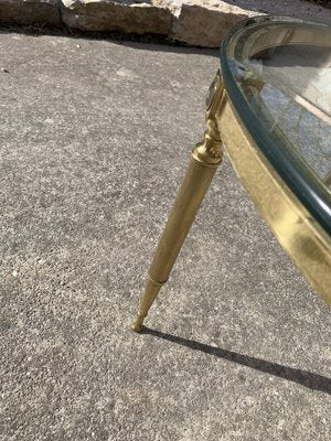 Round Brass Coffee Table with Glass Top, 1970s-OXJ-1169727