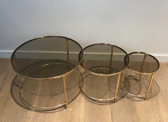 Round Brass Nesting Tables from Maison Ramsay, Set of 3-BA-1365350