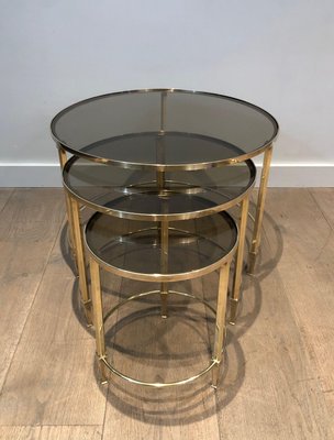 Round Brass Nesting Tables from Maison Ramsay, Set of 3-BA-1365350