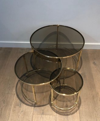 Round Brass Nesting Tables from Maison Ramsay, Set of 3-BA-1365350