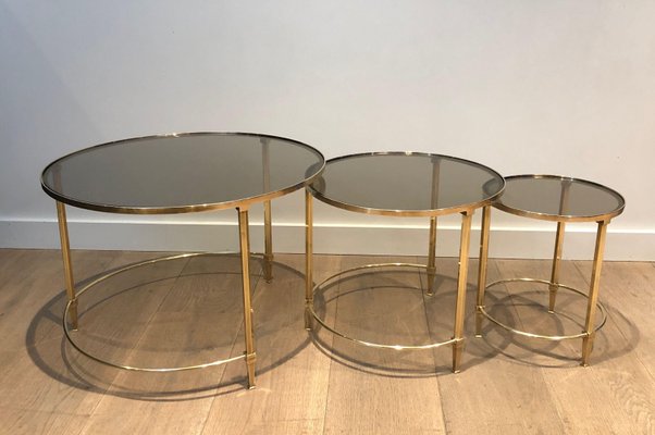 Round Brass Nesting Tables from Maison Ramsay, Set of 3-BA-1365350