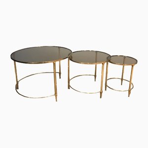 Round Brass Nesting Tables from Maison Ramsay, Set of 3-BA-1365350