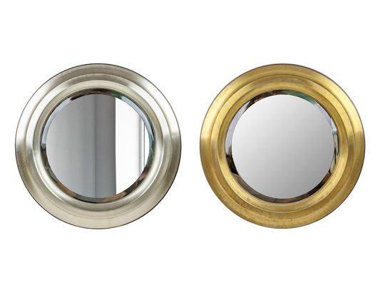 Round Brass & Nickel Plated Metal Mirrors, 1960s, Set of 2-RD-1819550