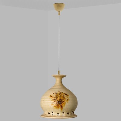 Round Brown Terra Ceramic Pendant Light, Denmark, 1970s-VDW-1734501