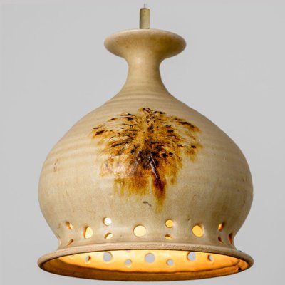 Round Brown Terra Ceramic Pendant Light, Denmark, 1970s-VDW-1734501