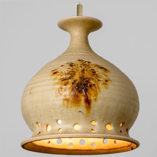 Round Brown Terra Ceramic Pendant Light, Denmark, 1970s