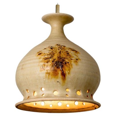 Round Brown Terra Ceramic Pendant Light, Denmark, 1970s-VDW-1734501