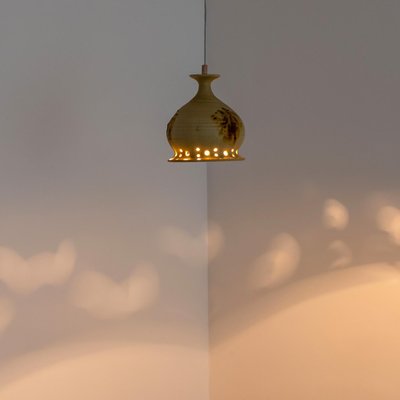 Round Brown Terra Ceramic Pendant Light, Denmark, 1970s-VDW-1734501