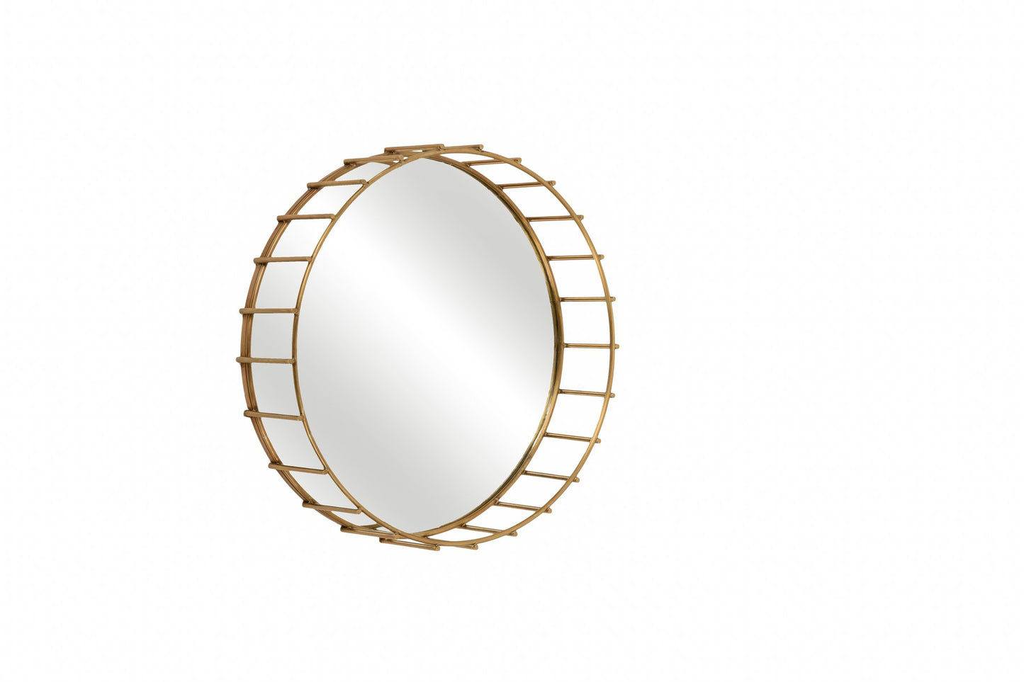 Round Cage Mirror with Linear Design by Niccolo De Ruvo for Brass Brothers