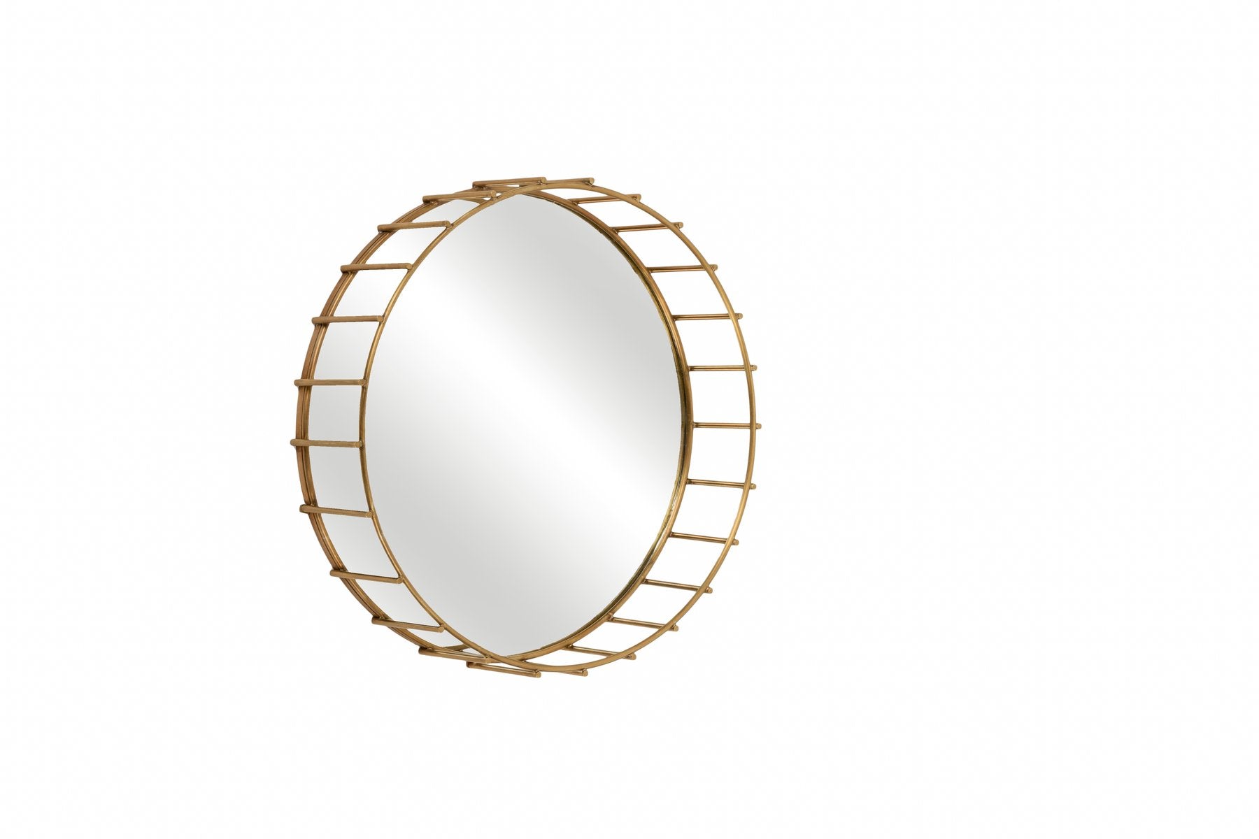 Round Cage Mirror with Linear Design by Niccolo De Ruvo for Brass Brothers